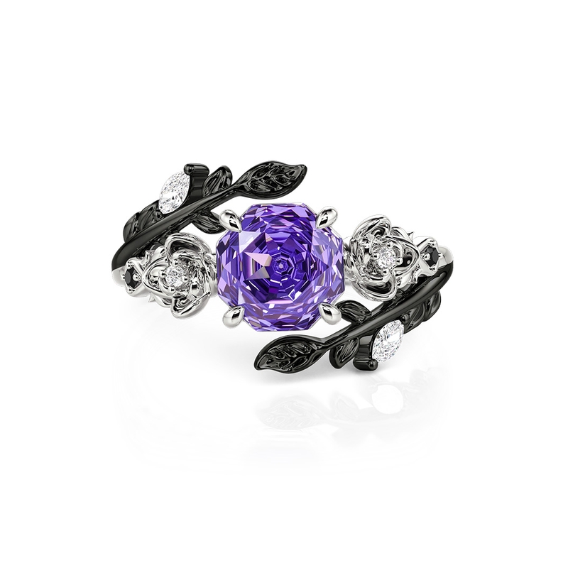 Jeulia Bague Rose Pourpre Deux Tons Coupe Rose Argent Sterling
