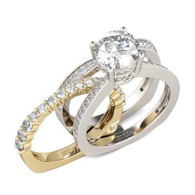 Jeulia Two Tone Round Cut Sterling Silver Ring Set