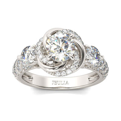 Jeulia Floral Halo Round Cut Sterling Silver Ring