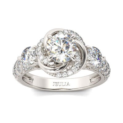 Jeulia Floral Halo Round Cut Sterling Silver Ring