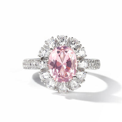Jeulia Floral Halo Oval Cut Synthetic Morganite Sterling Silver Ring