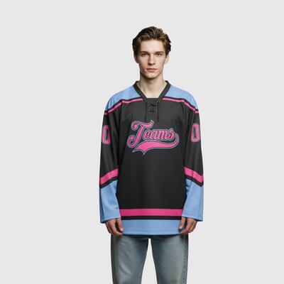 Custom Black Hockey Lace Neck Microfiber Team Jersey
