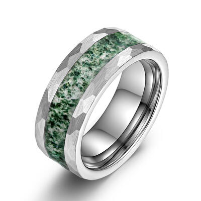 Jeulia Men‘s Hammered Tungsten Moss Agate Ring
