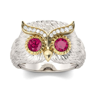 Jeulia Two Tone Feather Design Round Cut Sterling Silver Owl Ring
