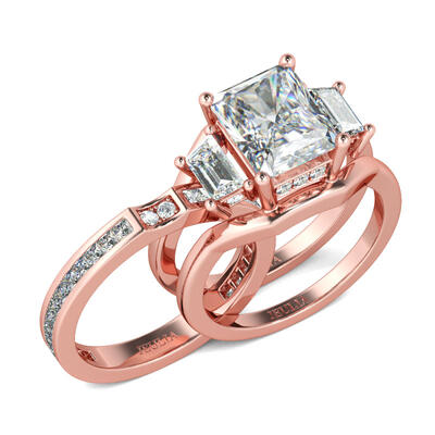 Jeulia Interchangeable Rose Gold Tone Radiant Cut Sterling Silver Ring Set