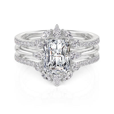 Jeulia Juego de Alianzas de Tres Piedras con Enhancer en Racimo