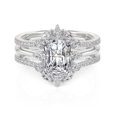 Jeulia Juego de Alianzas de Tres Piedras con Enhancer en Racimo