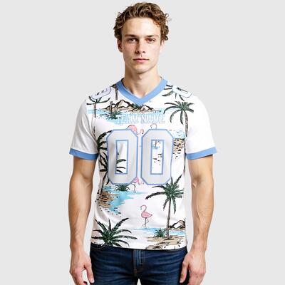Custom Football Jersey White Light Blue 3D Pattern Hawaii Palm Trees Mesh Authentic