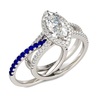 Jeulia Halo Marquise Cut Sterling Silver Ring Set
