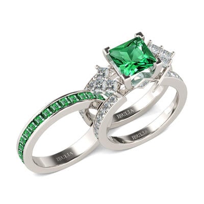 Jeulia Unique Princess Cut Sterling Silver Ring Set