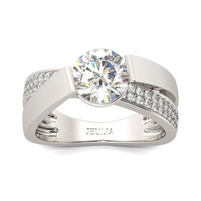 Jeulia Anillo Con Tensión De Conjunto De Talla Redonda En Plata De Ley