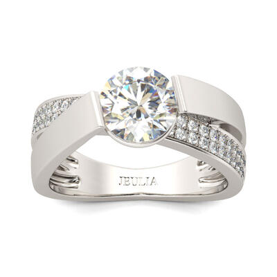 Jeulia Tension Set Round Cut Sterling Silver Ring