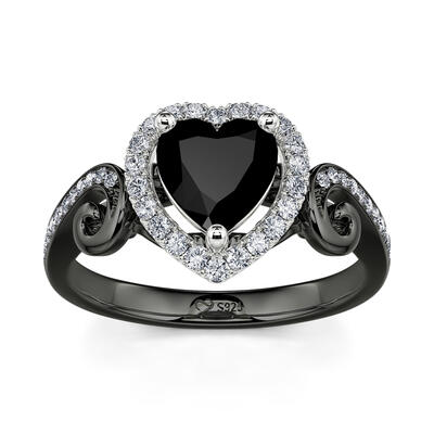 Jeulia "Love in the Moonlight" Black Heart Cut Sterling Silver Ring