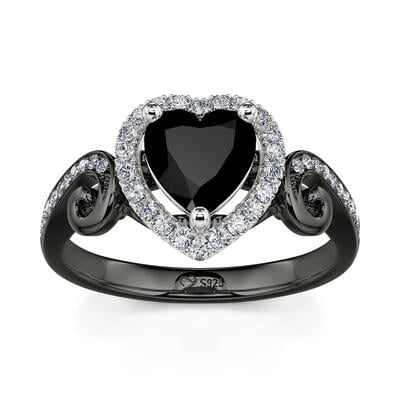 Jeulia "Love in the Moonlight" Black Heart Cut Sterling Silver Ring
