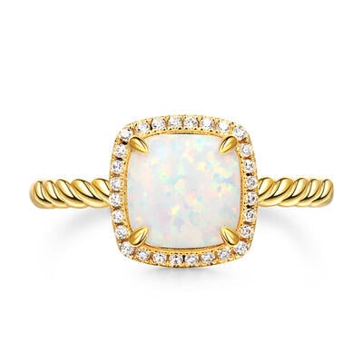 Jeulia "Truest Love" Halo Opal Sterling Silver Ring