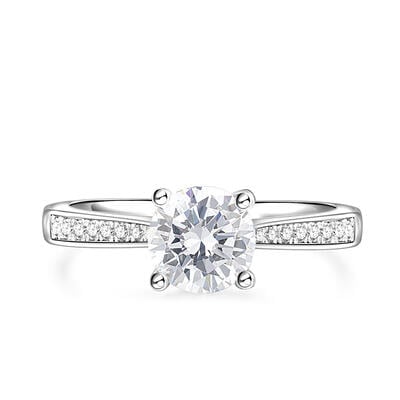 Jeulia Solitaire Bague de fiançailles Ensemble de canaux Pierre latérale Argent Sterling
