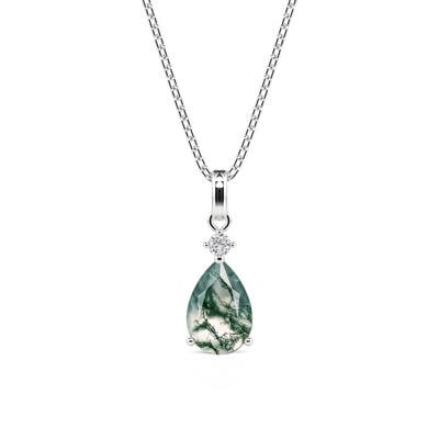 Jeulia Classic Pear Cut Moss Agate Pendant Necklace