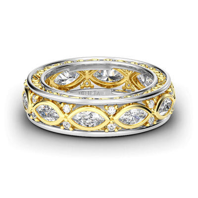 Jeulia Scrollwork Two Tone Sterling Silver Women's Band