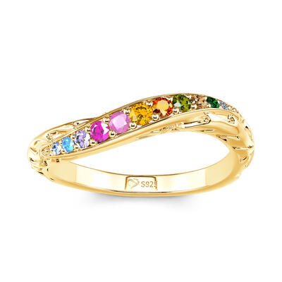 Jeulia Multi-Stone Twist Sterling Silver Women's Band