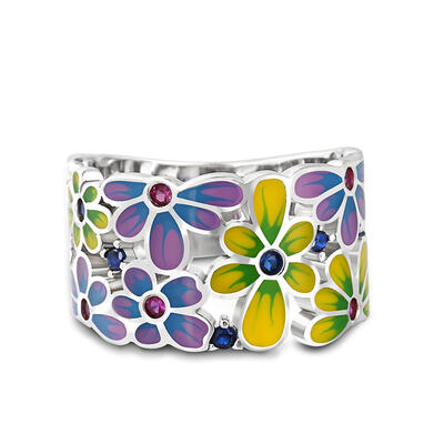 Jeulia "Bloom" Enamel Sterling Silver Women's Band