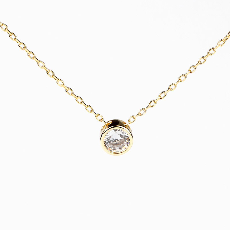 Jeulia Collier Pendantif Simple en Argent Sterling Coupe de Pièrre Ronde