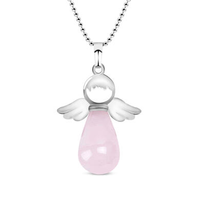 Jeulia "Loving Support" Angel Wings Natural Rose Quartz Necklace