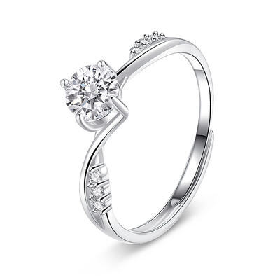 Jeulia Twist Round Cut Sterling Silver Adjustable Ring