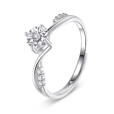 Jeulia Twist Round Cut Sterling Silver Adjustable Ring