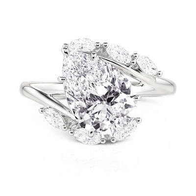 Jeulia Pear Shaped Bypass Engagement Ring Sterling Silver