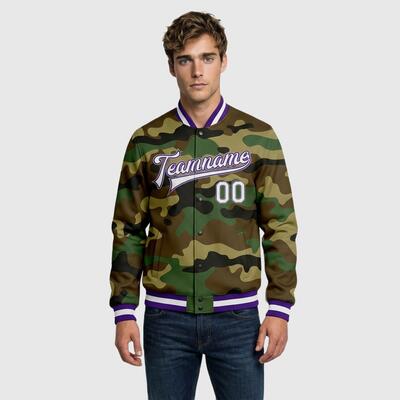 Custom Camo Full-Snap Varsity Letterman Salute To Service Jacket Perfect for Patriotic Picnics Honoring Service Members