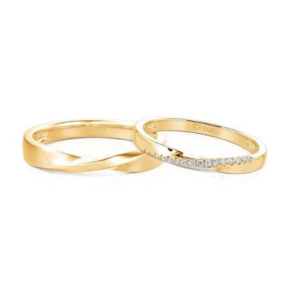 Jeulia Simple Twisted Gold Couple Ring Set Sterling Silver