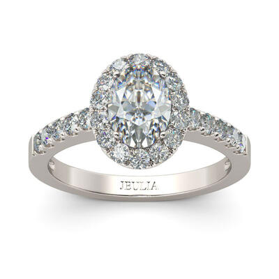 Jeulia Halo Oval Cut Sterling Silver Ring