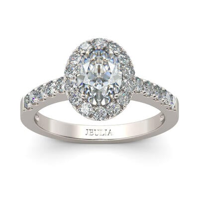 Jeulia Halo Oval Cut Sterling Silver Ring