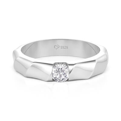 Jeulia Simple Solitaire Twisted Ribbon Men's Ring