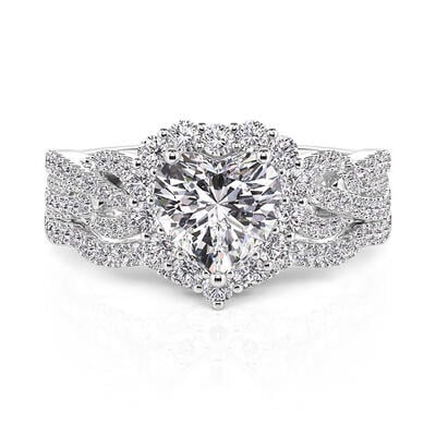 Jeulia Vintage Halo Twist Heart Cut Bridal Ring Set Sterling Silver