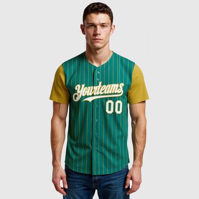 Custom Teal Olive Two Tone Pinstripe Baseball Jersey Personalized Logo and Number Ideal for Baseball Games Fan Gatherings and School Events