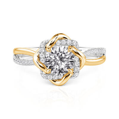 Jeulia Two Tone Love Knot Round Cut Engagement Ring