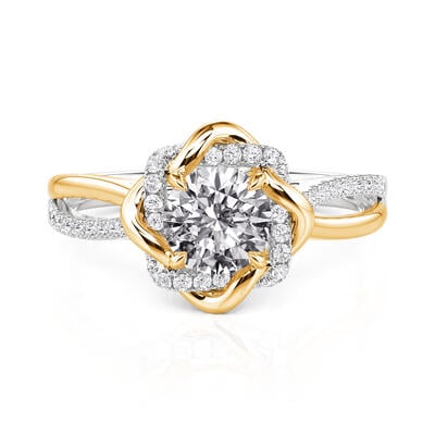 Jeulia Two Tone Love Knot Round Cut Engagement Ring