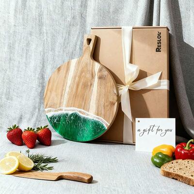 Round Wave Cutting Board with Handle - Ocean-Themed Resin Kitchenware