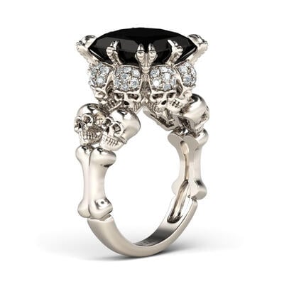 Jeulia Vintage Princess Cut Sterling Silver Skull Ring