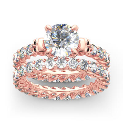 Jeulia Eternity Round Cut Sterling Silver Skull Ring Set