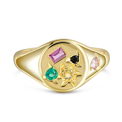 Jeulia Multicoloured Round Signet Sterling Silver Ring