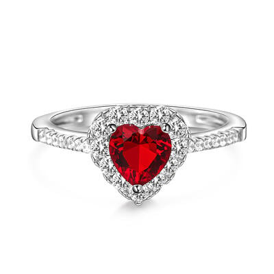 Jeulia Halo Heart Cut Sterling Silver Ring