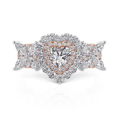 Jeulia Double Halo Two Tone Heart Wedding Ring