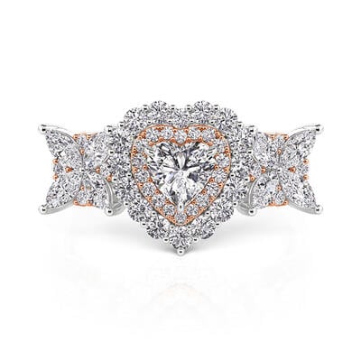 Jeulia Double Halo Two Tone Heart Wedding Ring