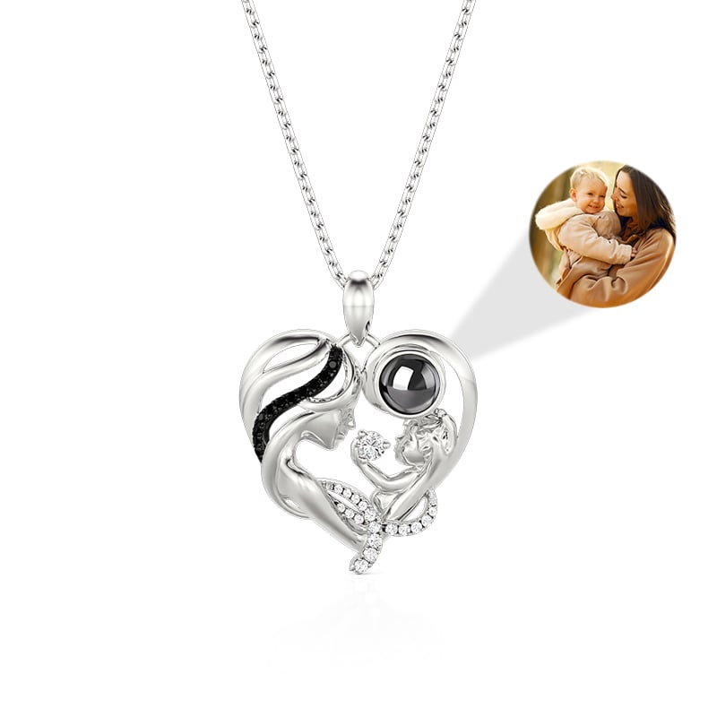 Jeulia Collar de Plata de Ley con Proyección Foto Personalizada con Corazón para Madre
