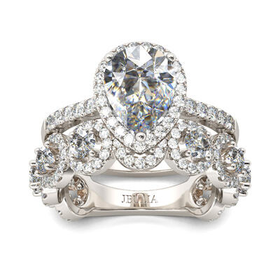 Jeulia Halo Pear Cut Sterling Silver Ring Set