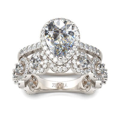 Jeulia Halo Conjunto De Anillos De Plata Esterlina De Corte De Pera