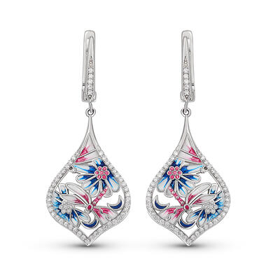 Jeulia "Life & Vitality" Dragonfly Enamel Sterling Silver Drop Earrings