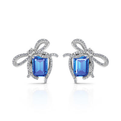 Jeulia "Blue Treasure" Bowknot Emerald Cut Sterling Silver Earrings